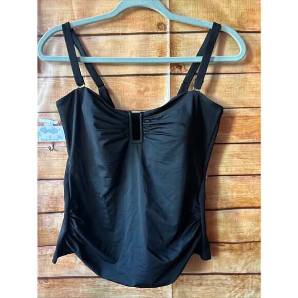 Lands End Black Tankini Swim Top 12 D U Front Padded Shelf Bra NEW - Picture 1 of 4